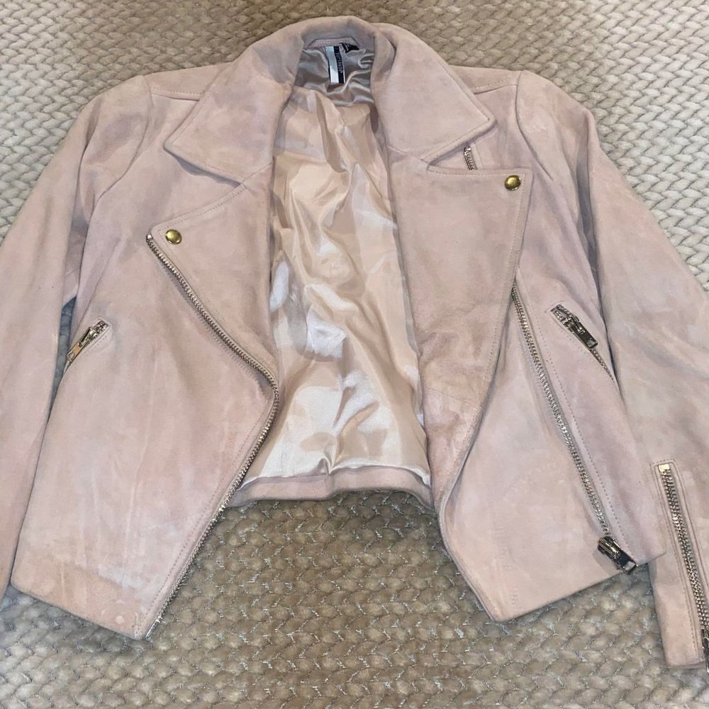 GUC TopShop Pale Pink Suede Leather Jacket - Size UK6/US2 - ⭐️1 DAY FLASH SALE⭐️